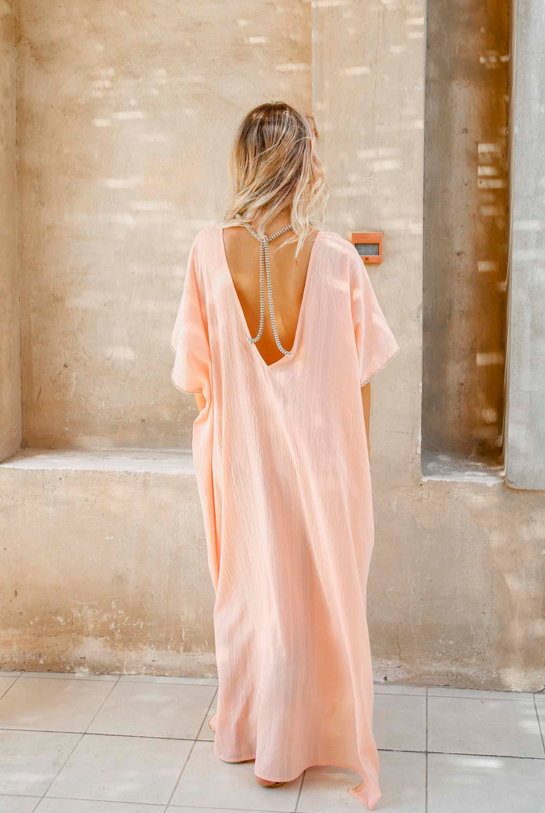 Elegance's salmon pink long beach kaftan