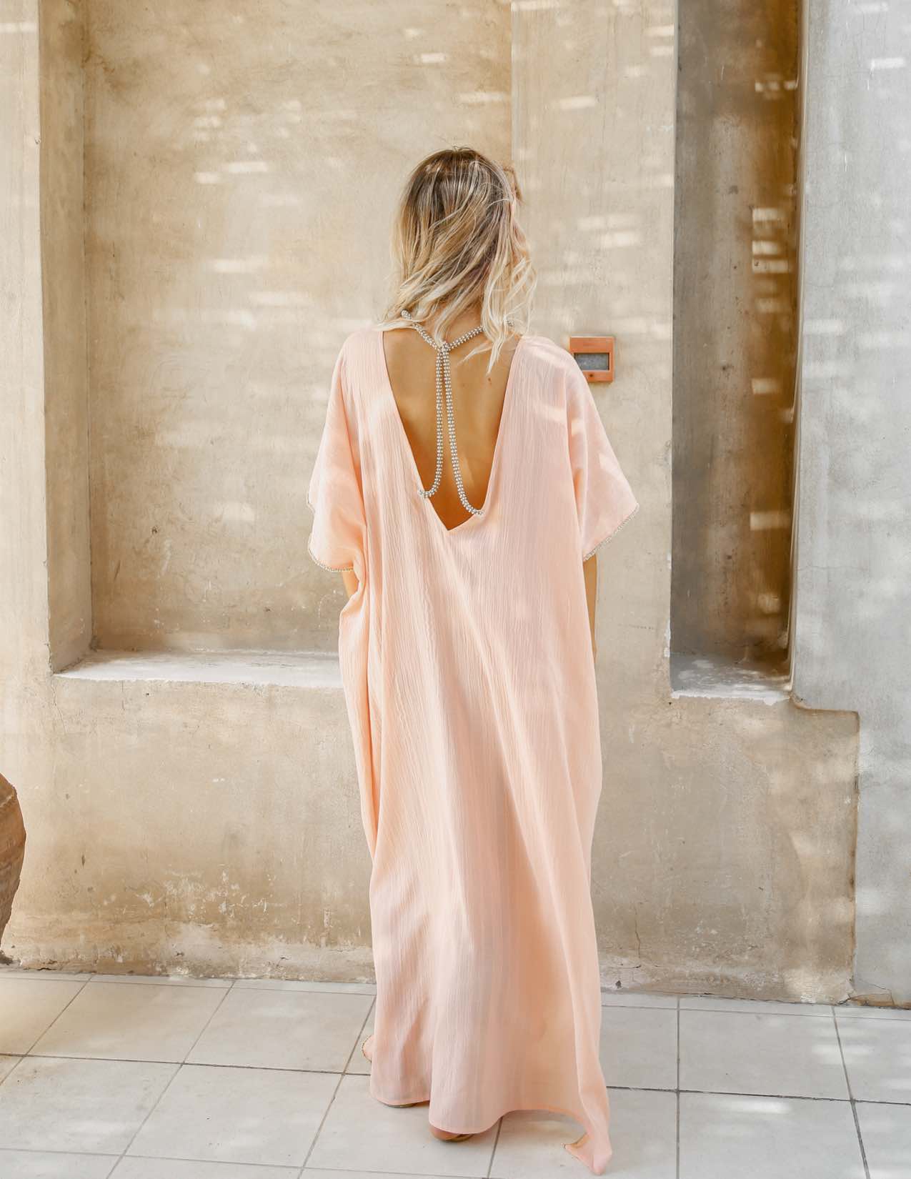 Elegance's salmon pink long beach kaftan