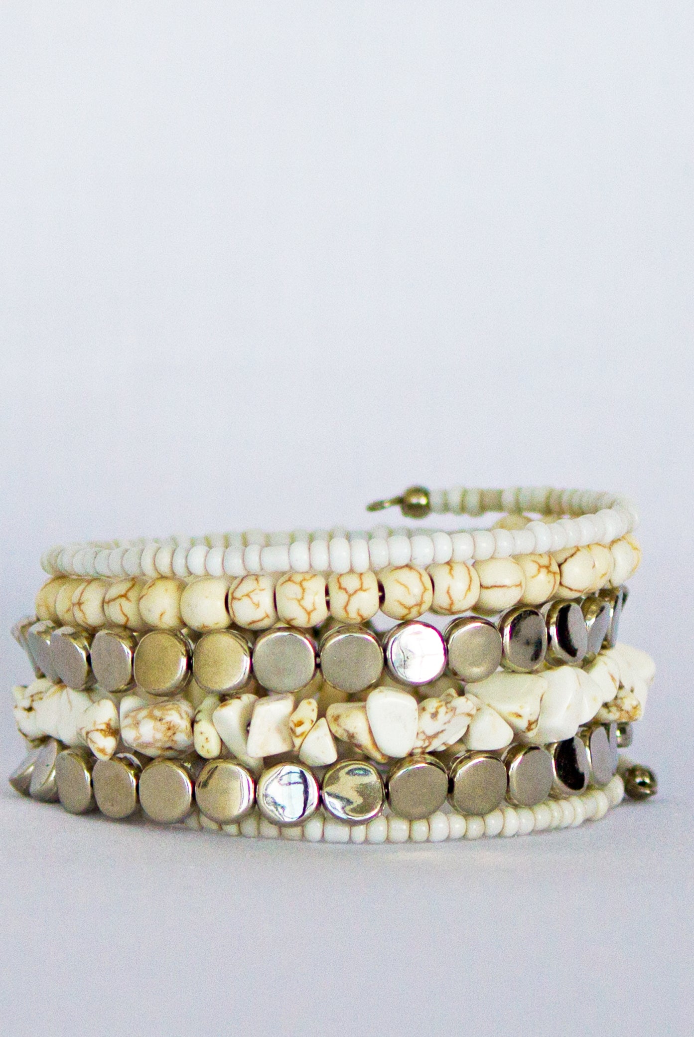 Elegance's White Bead Bangle