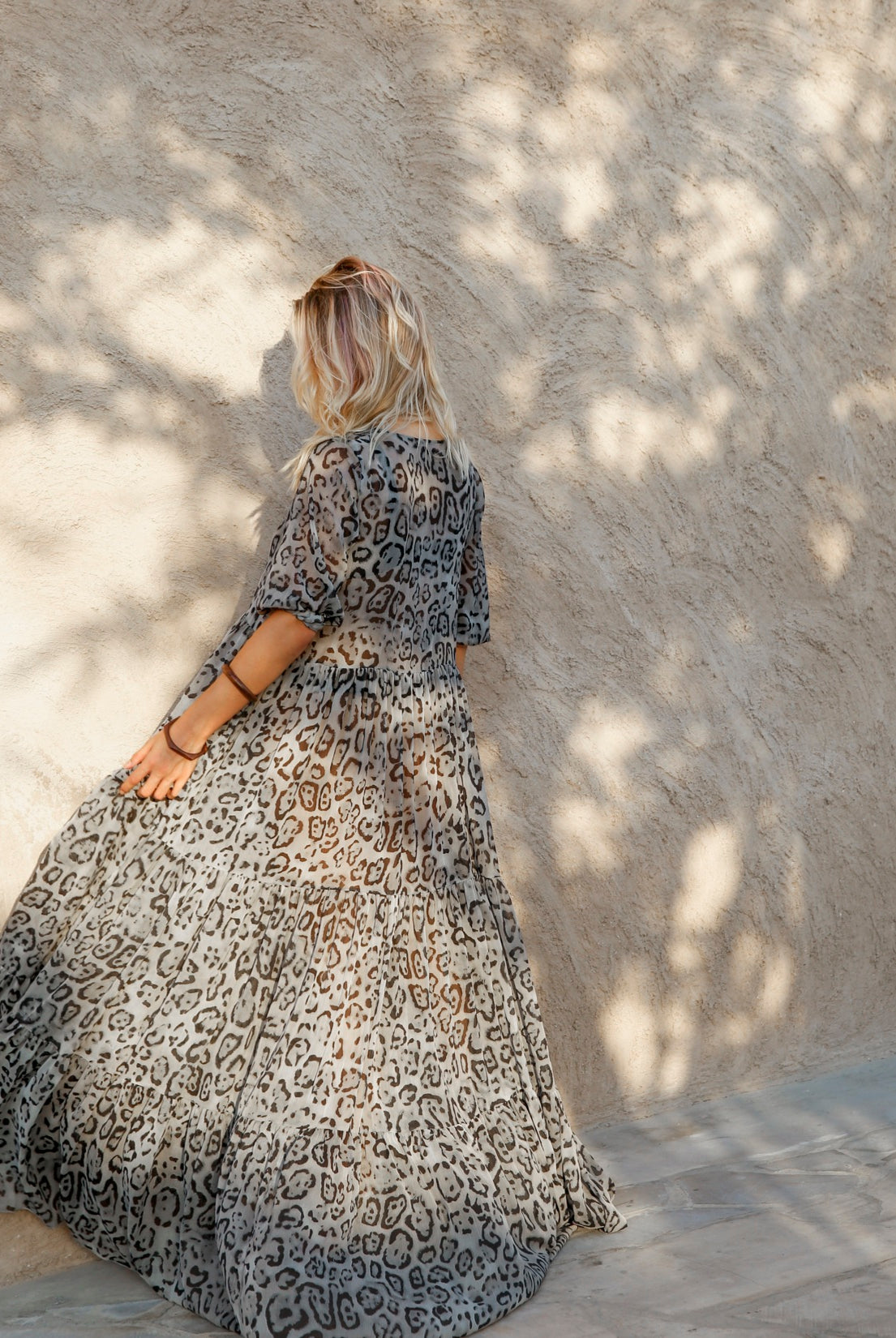 Elegance's grey leopard maxi summer beach dress Dubai