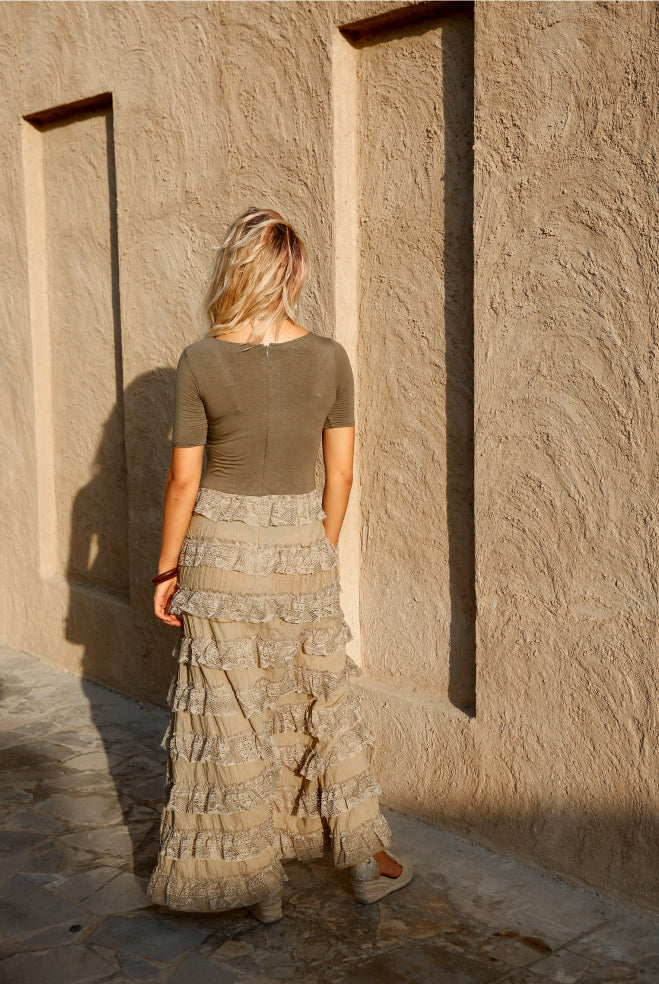 Elegance's green khaki long day dress