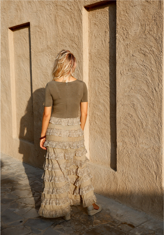 Elegance's green khaki long day dress