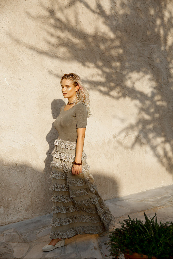 Elegance's green khaki long day dress