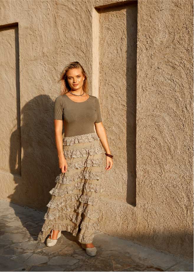 Elegance's green khaki long day dress