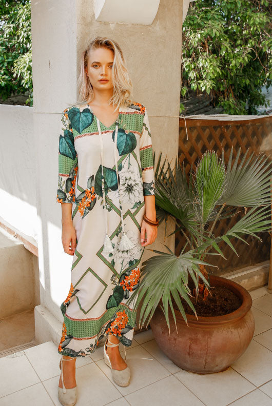 Elegance's floral green long beach dress
