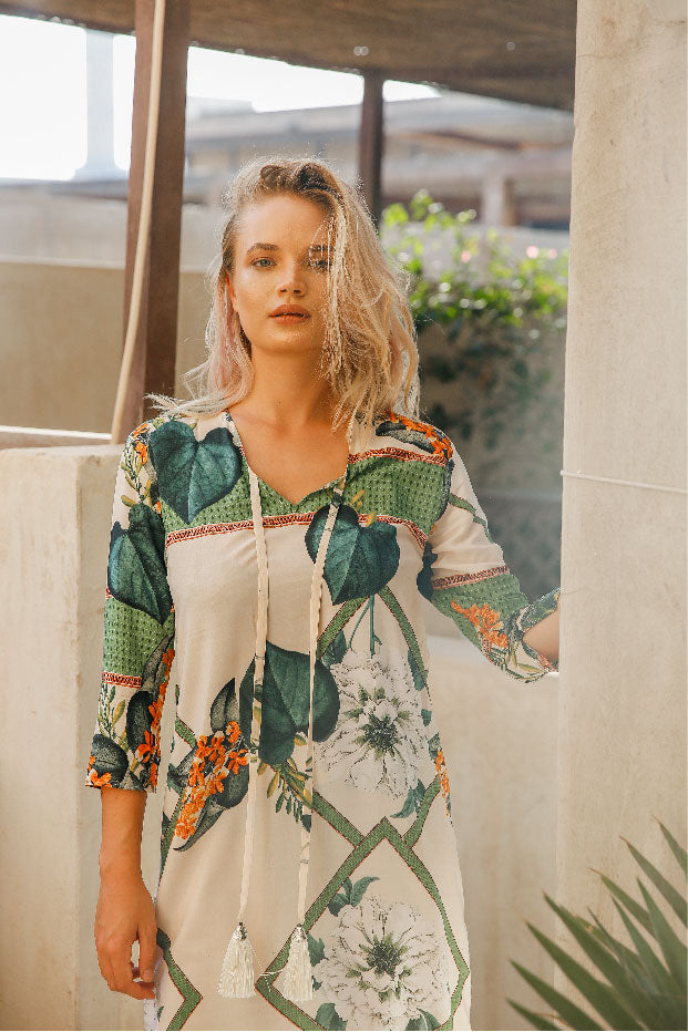 Elegance's floral green long beach dress