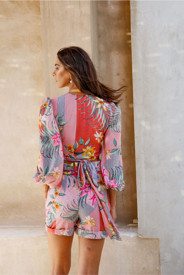 Elegances floral wrap top and high waist short Dubai UAE