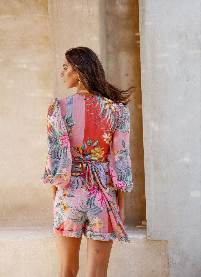 Elegances floral wrap top and high waist short Dubai UAE