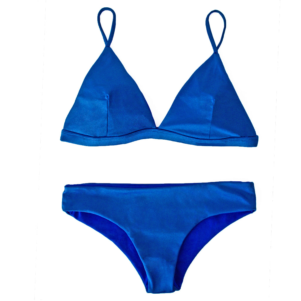 Elegance's designer blue triangle swimwear