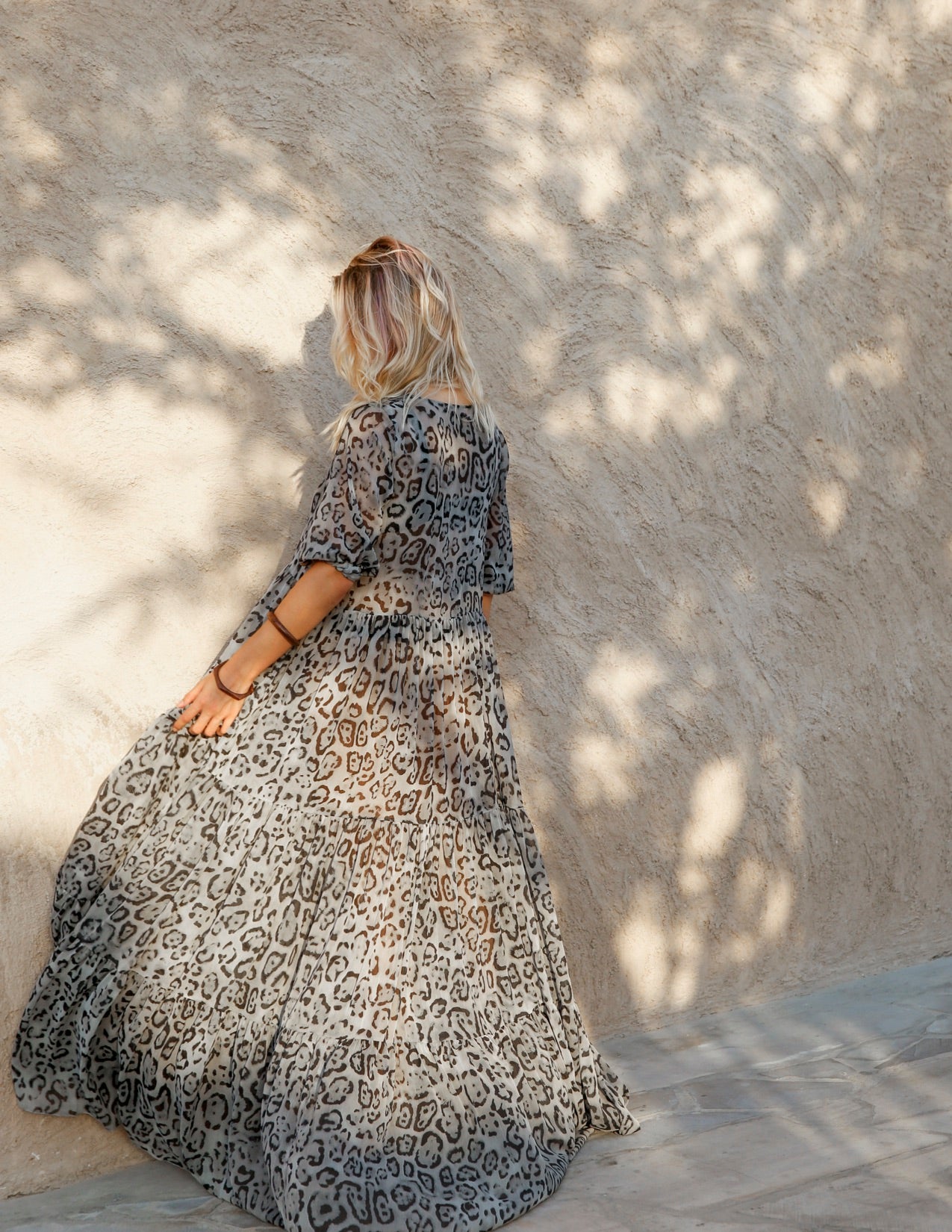 Elegance's grey leopard maxi summer beach dress Dubai 