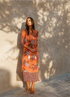 Elegance's orange floral multicolor long beach dress