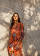 Elegance's orange floral multicolor long beach dress