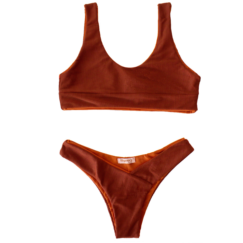 Elegance's designer eco friendly orange sports bandeau swimwear