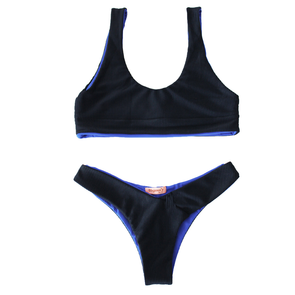 Elegance's designer eco friendly blue sports bandeau swimwear
