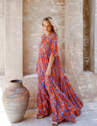 Elegance's floral orange maxi beach summer dress Dubai