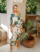 Elegance's floral green long beach dress