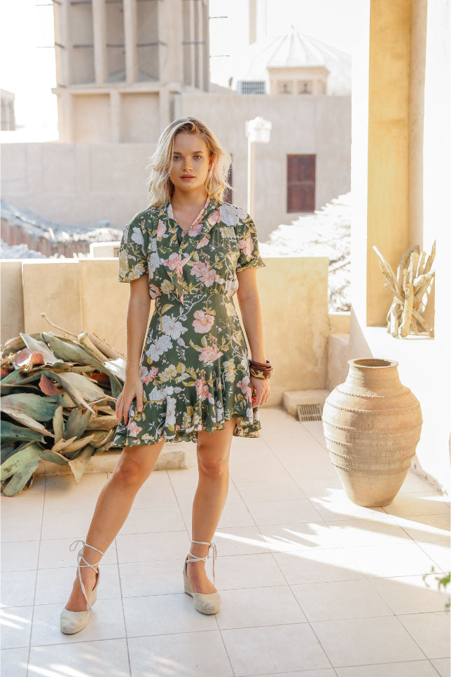 Elegance's floral green summer floral day dress dubai